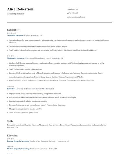 Accounting Instructor Resume