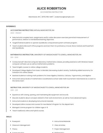 Accounting Instructor Resume