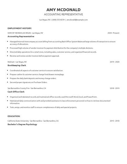 Accounting Representative Resume