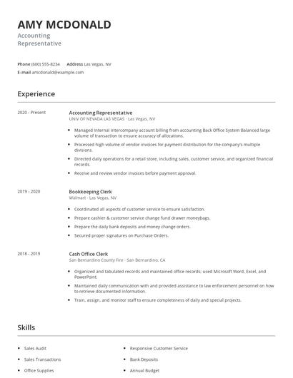 Accounting Representative Resume