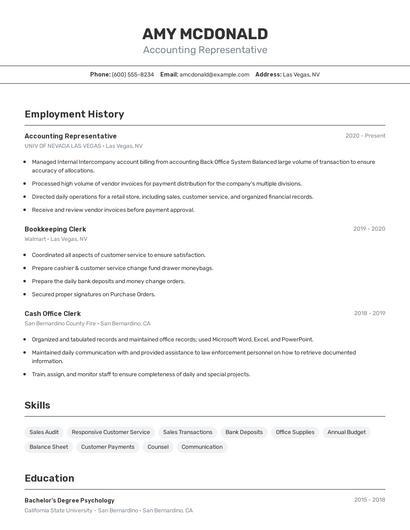 Accounting Representative Resume