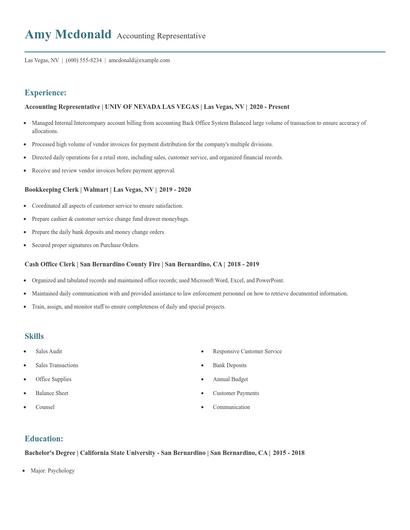 Accounting Representative Resume