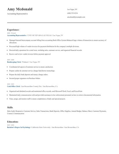 Accounting Representative Resume