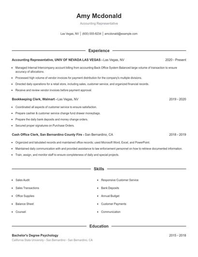 Accounting Representative Resume