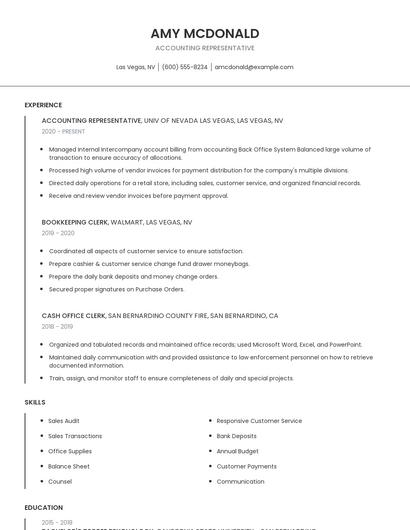 Accounting Representative Resume