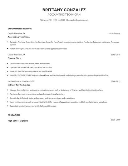 Accounting Technician Resume