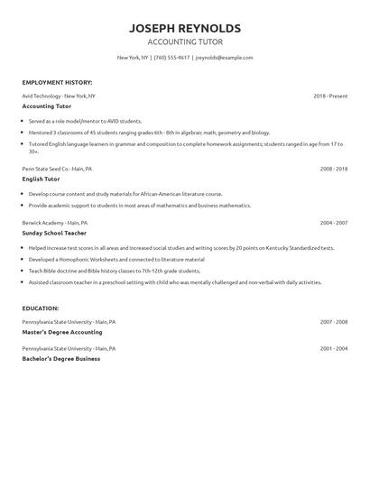 Accounting Tutor Resume