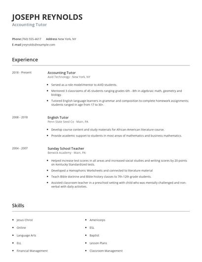Accounting Tutor Resume
