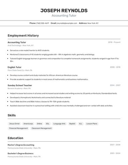 Accounting Tutor Resume
