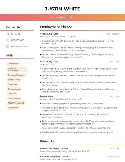 Accounting Tutor Resume