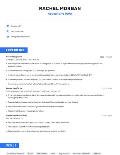 Accounting Tutor Resume