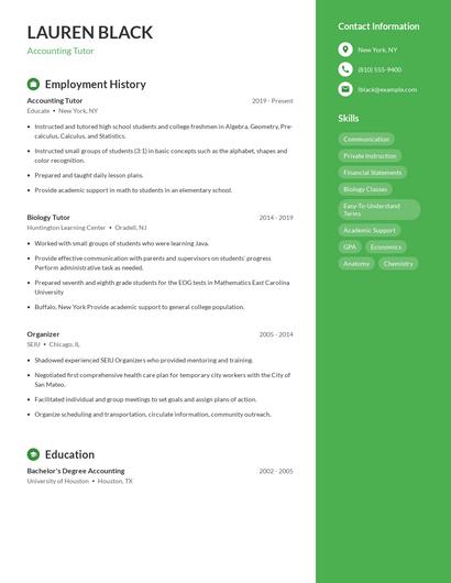 Accounting Tutor Resume
