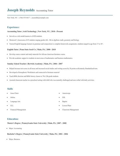 Accounting Tutor Resume