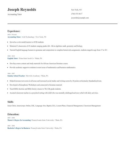 Accounting Tutor Resume