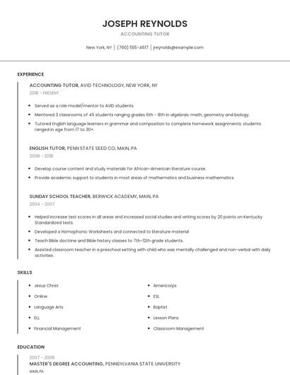 Accounting Tutor Resume