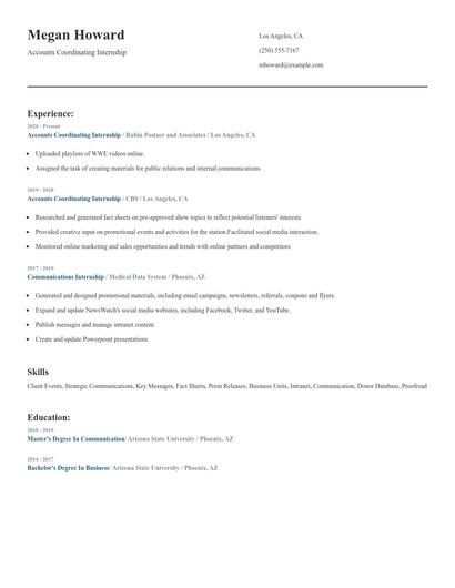 Accounts Coordinating Internship Resume