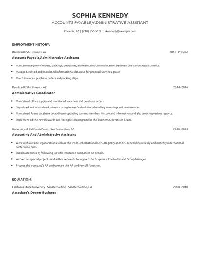 Accounts Payable/Administrative Assistant Resume