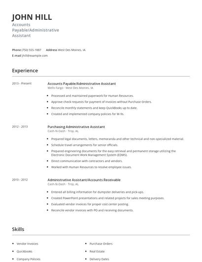 Accounts Payable/Administrative Assistant Resume