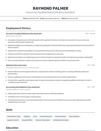 Accounts Payable/Administrative Assistant Resume