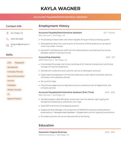 Accounts Payable/Administrative Assistant Resume