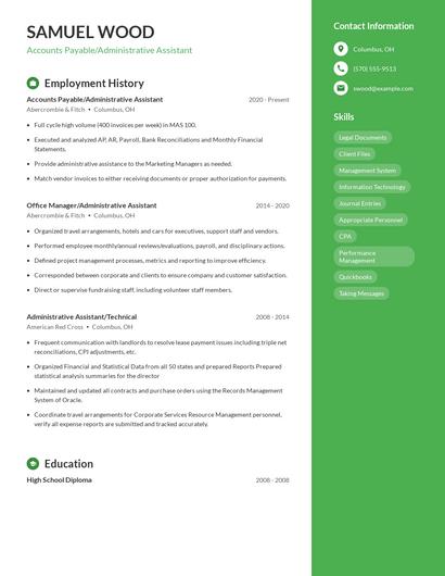 Accounts Payable/Administrative Assistant Resume