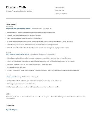 Accounts Payable/Administrative Assistant Resume