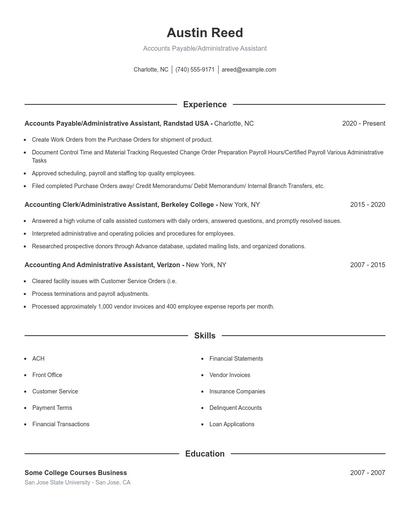 Accounts Payable/Administrative Assistant Resume
