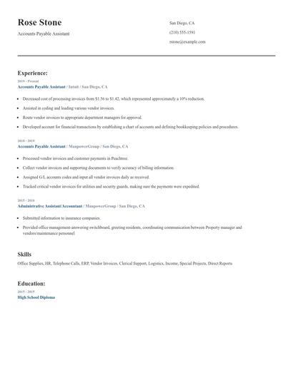 Accounts Payable Assistant Resume
