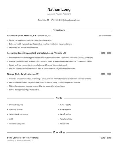 Accounts Payable Assistant Resume