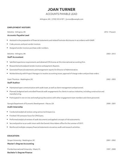 Accounts Payable Lead Resume