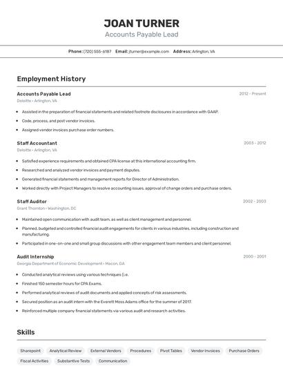 Accounts Payable Lead Resume