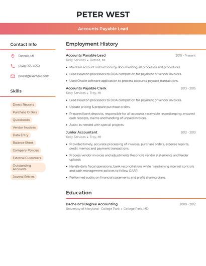 Accounts Payable Lead Resume