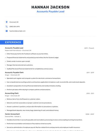 Accounts Payable Lead Resume