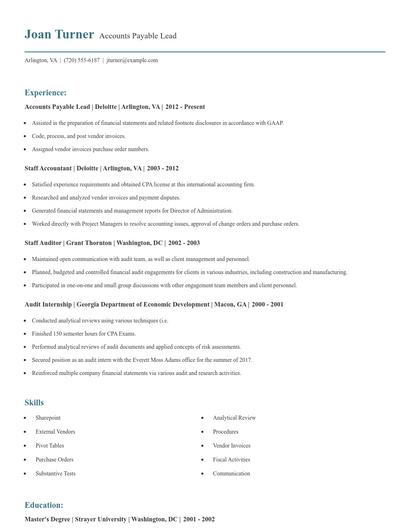 Accounts Payable Lead Resume