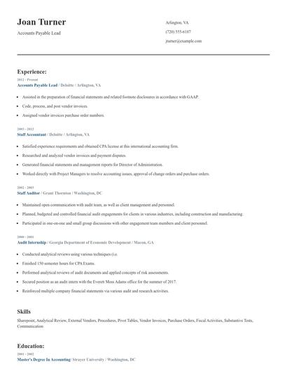 Accounts Payable Lead Resume