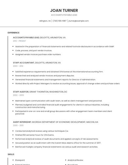 Accounts Payable Lead Resume