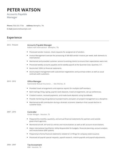Accounts Payable Manager Resume