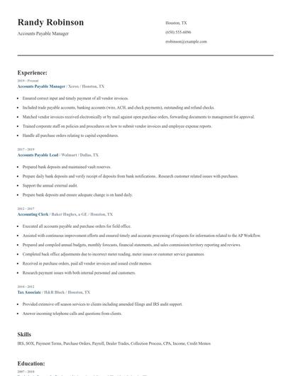 Accounts Payable Manager Resume