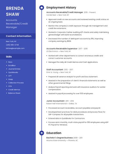 Accounts Receivable/Credit Manager Resume