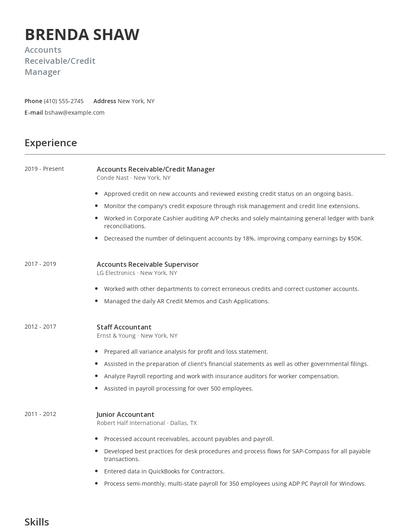 Accounts Receivable/Credit Manager Resume