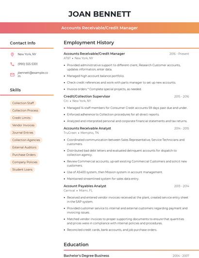 Accounts Receivable/Credit Manager Resume