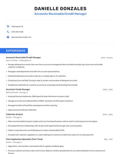 Accounts Receivable/Credit Manager Resume