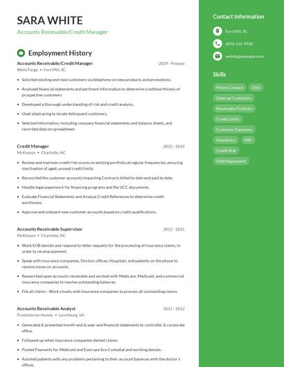 Accounts Receivable/Credit Manager Resume