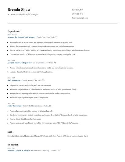 Accounts Receivable/Credit Manager Resume