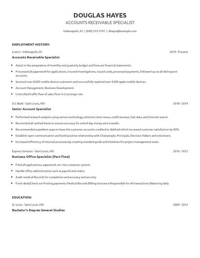 Accounts Receivable Specialist Resume