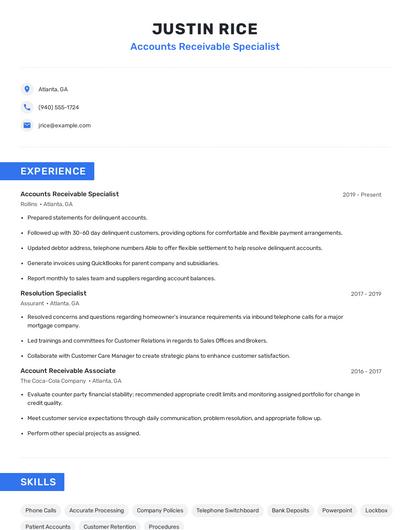 Accounts Receivable Specialist Resume