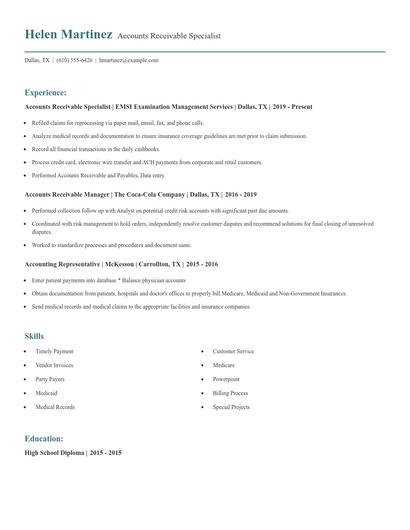 Accounts Receivable Specialist Resume