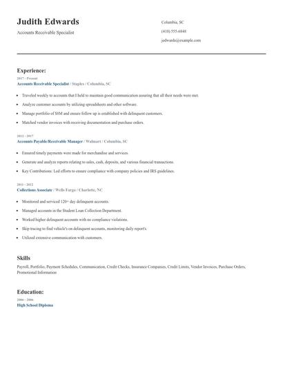 Accounts Receivable Specialist Resume