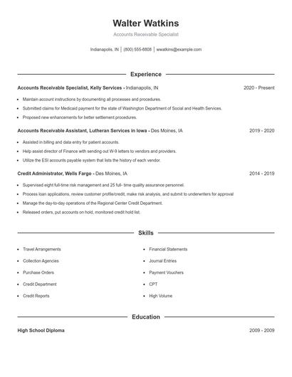 Accounts Receivable Specialist Resume