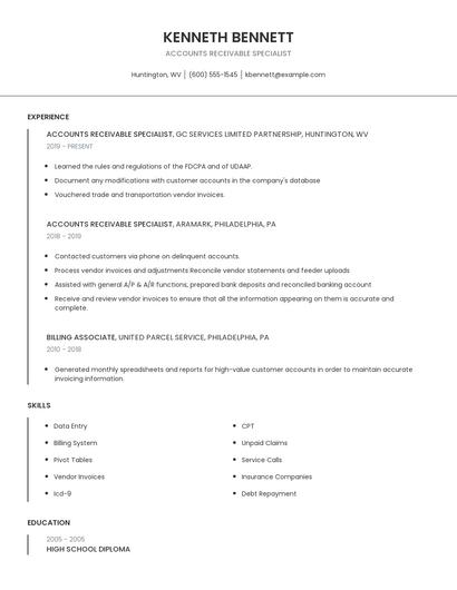 Accounts Receivable Specialist Resume
